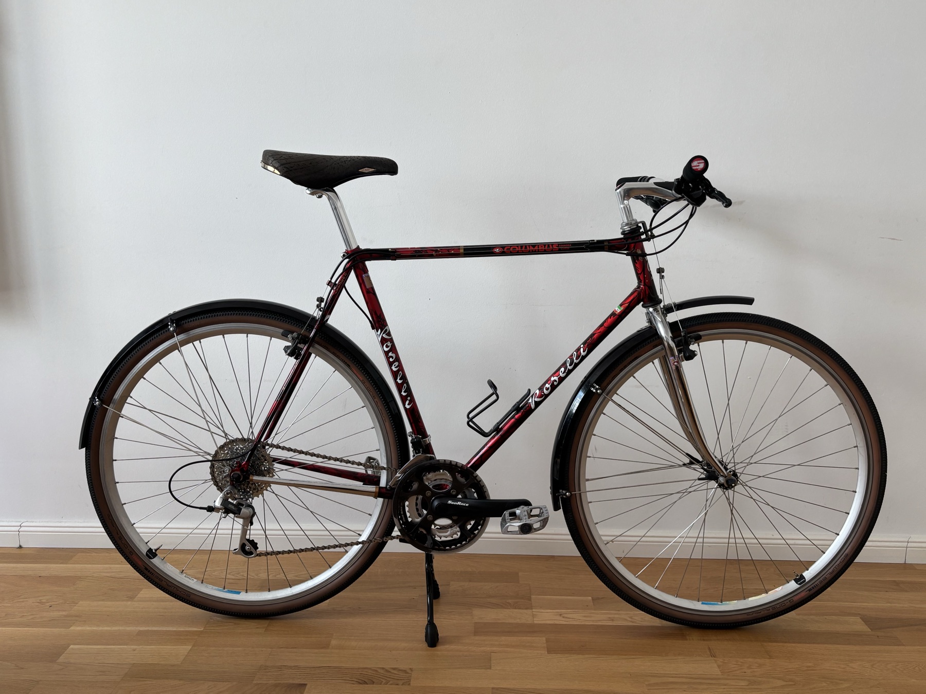 Restomod randonneur against the workshop wall